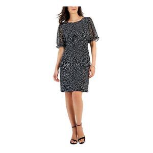 CONNECTED APPAREL Womens Black Pouf Sleeve Above The Knee Sheath Dress 4